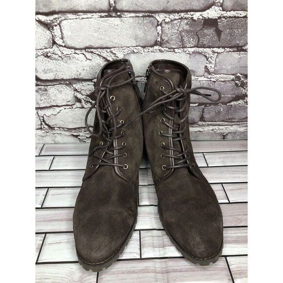 Blondo Brown Suede Leather Waterproof Ankle Lace Up Side Zip Boots Women Sz 10M - Picture 4 of 16